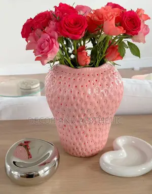 Large Strawberry Vase With Flowers