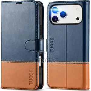 TUCCH Wallet Case for iPhone 17 Pro Max 4 Card Holders, Blue Brown