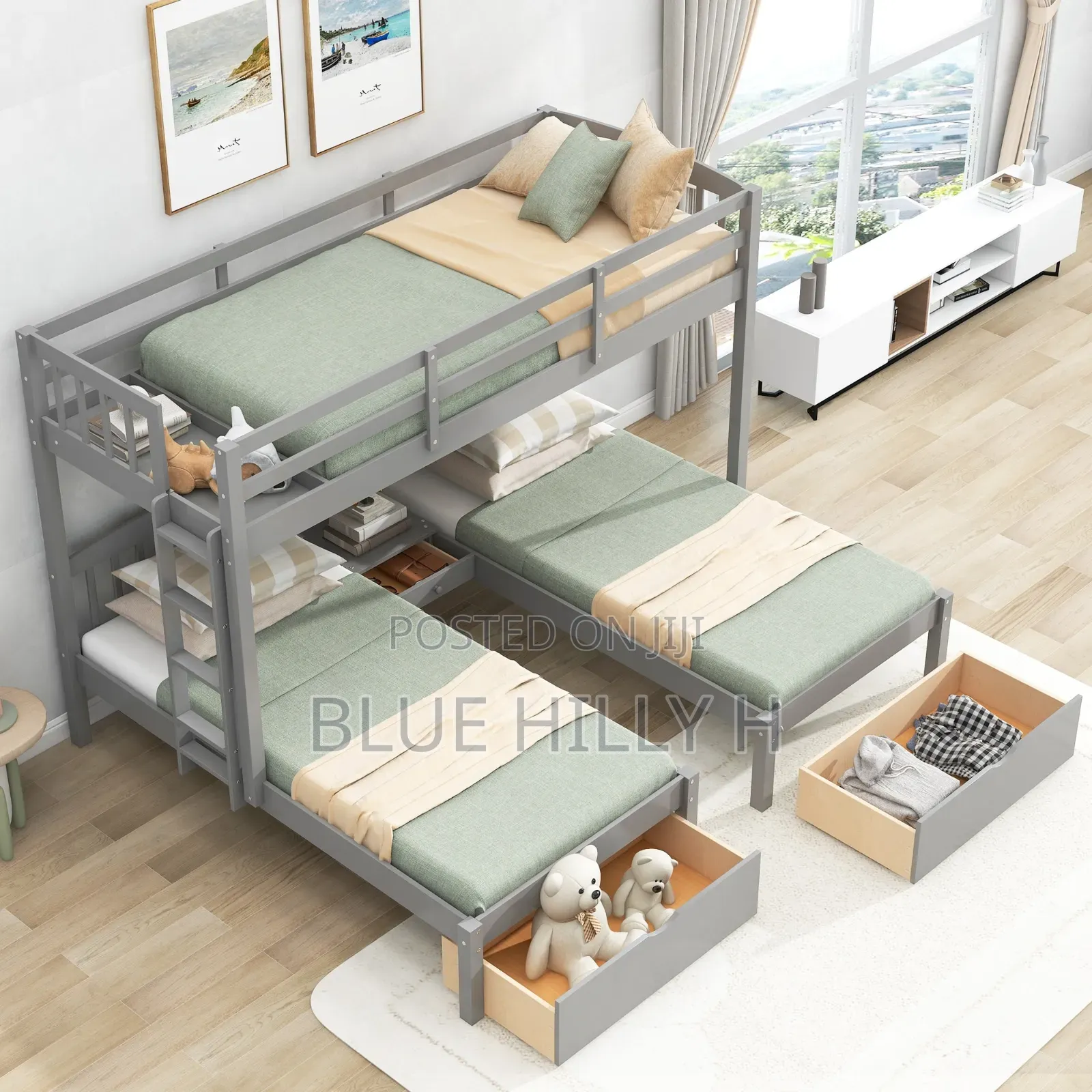 Triple Bunk Bed – 3×6 Ft | Smart, Stylish Space-Saving
