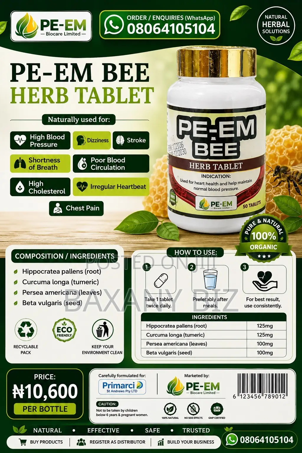 PE-EM BEE Herb Tablet – Natural Herbal Supplement, 50 Tablets