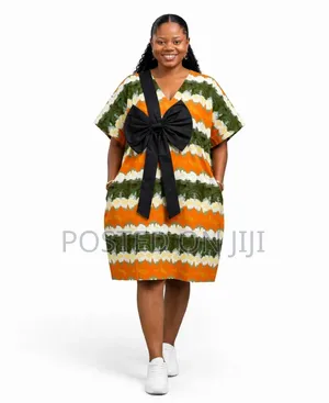 Orange Green Adire Bow Bubu Dress - Short Long -