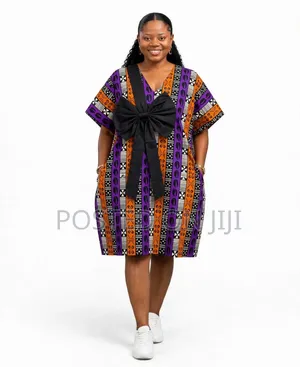 Purple Tribal Bow Bubu Dress - Ankara Short Long Gown With Pocket