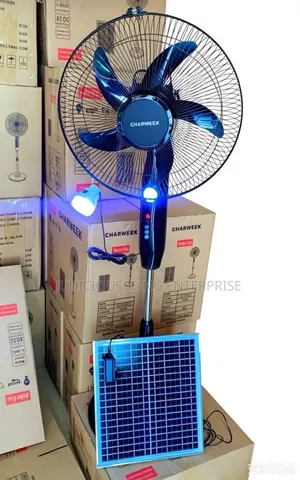 16 Inches Solar Rechargeable Standing Fan + Solar Panel + LED Light