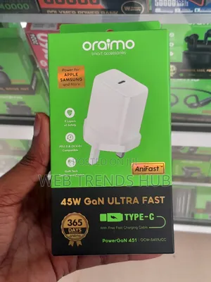 Oraimo PowerGaN 451 45W Ultra Fast Charger +Type-C Cable (OCW-5451UCC)