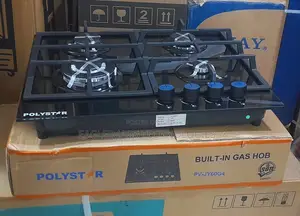 Polystar 4-Burner Built-in Gas Hob – 8mm Black Glass Cast Iron Suppo