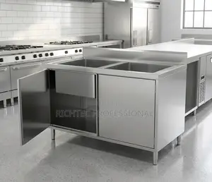 High Quality Stainless Steel Double Basin Sink With Cabinet Storage