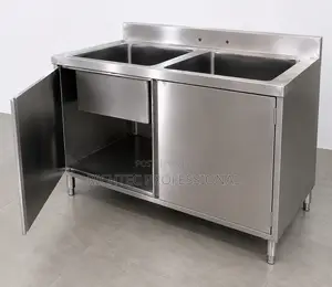 High Quality Stainless Steel Double Basin Sink With Cabinet Storage