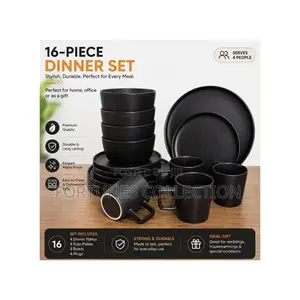 Premium 16-Piece Matte Black Ceramic Stoneware Dinnerware Set