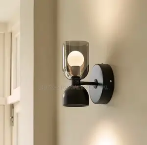 Modern Glass Black Wrought Iron Smoke Gray Wall Light