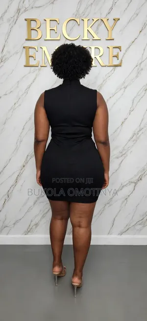 Black Bodycon Short Gown With White Rose Flower -
