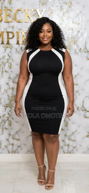 Black White Bodycon Office Gown - Stretchy - BECKY EMPIRE