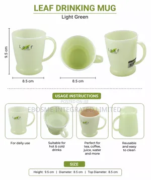 Leaf Light Green Reusable Drinking Mug With Handle