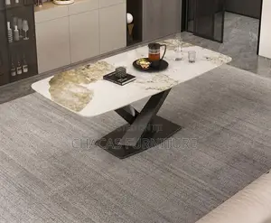 Luxury Dark Gray Marble-Top Dining Table