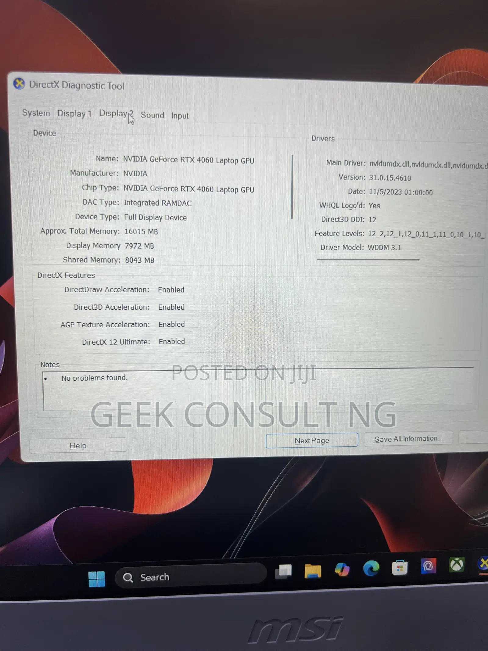 Laptop MSI Katana 15 16GB Intel Core i5 SSD 512GB