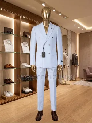Looking Like Money? White Double-Breasted Blazer Available!