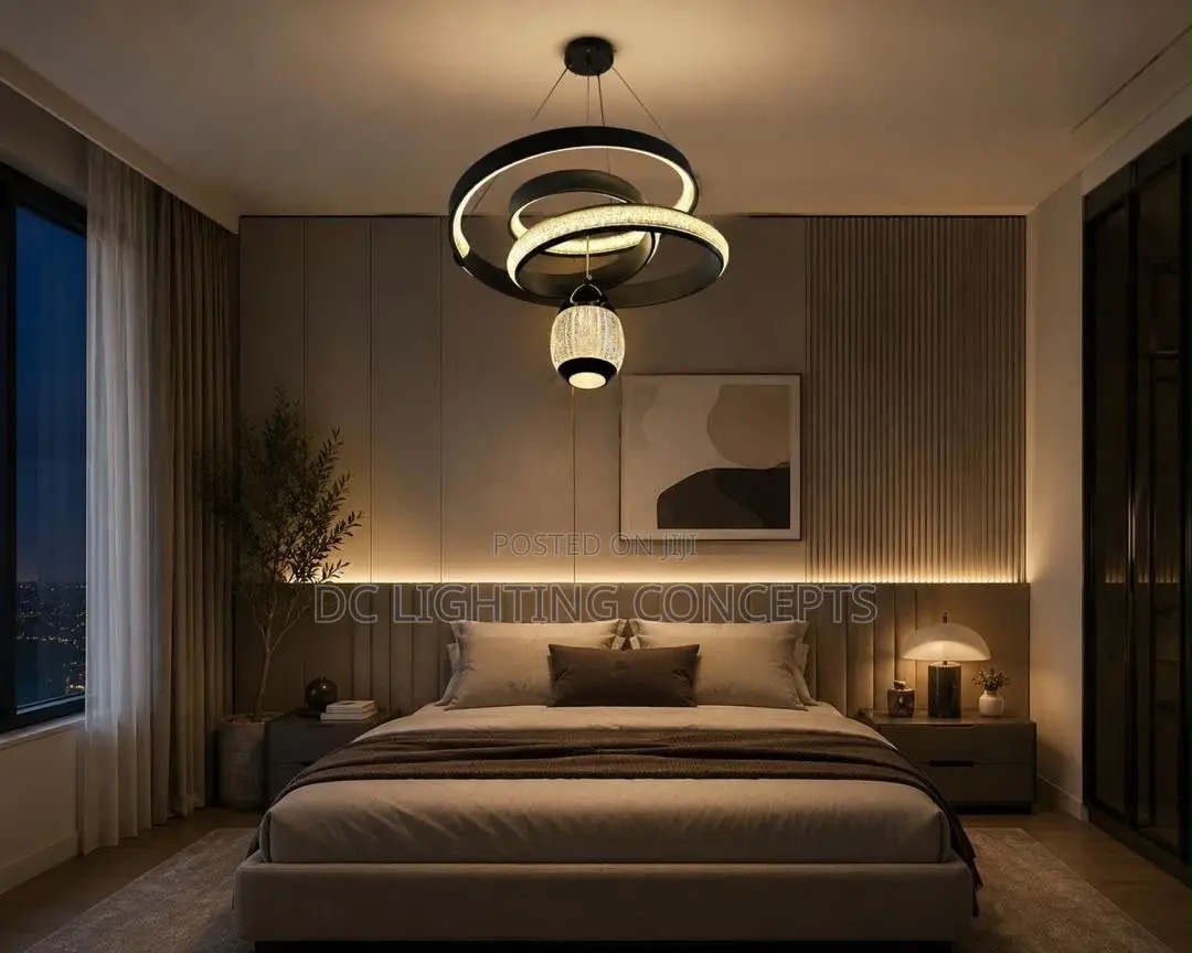 Modern Spiral Ring Led Tri-Color Adjustable Height Pendant Light.