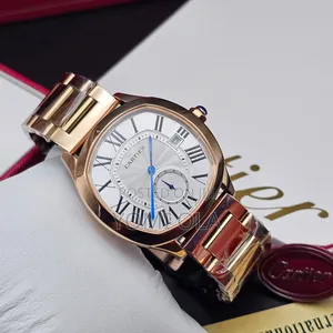 Swiss Cartier White Dial Gold Chain Mens Watch