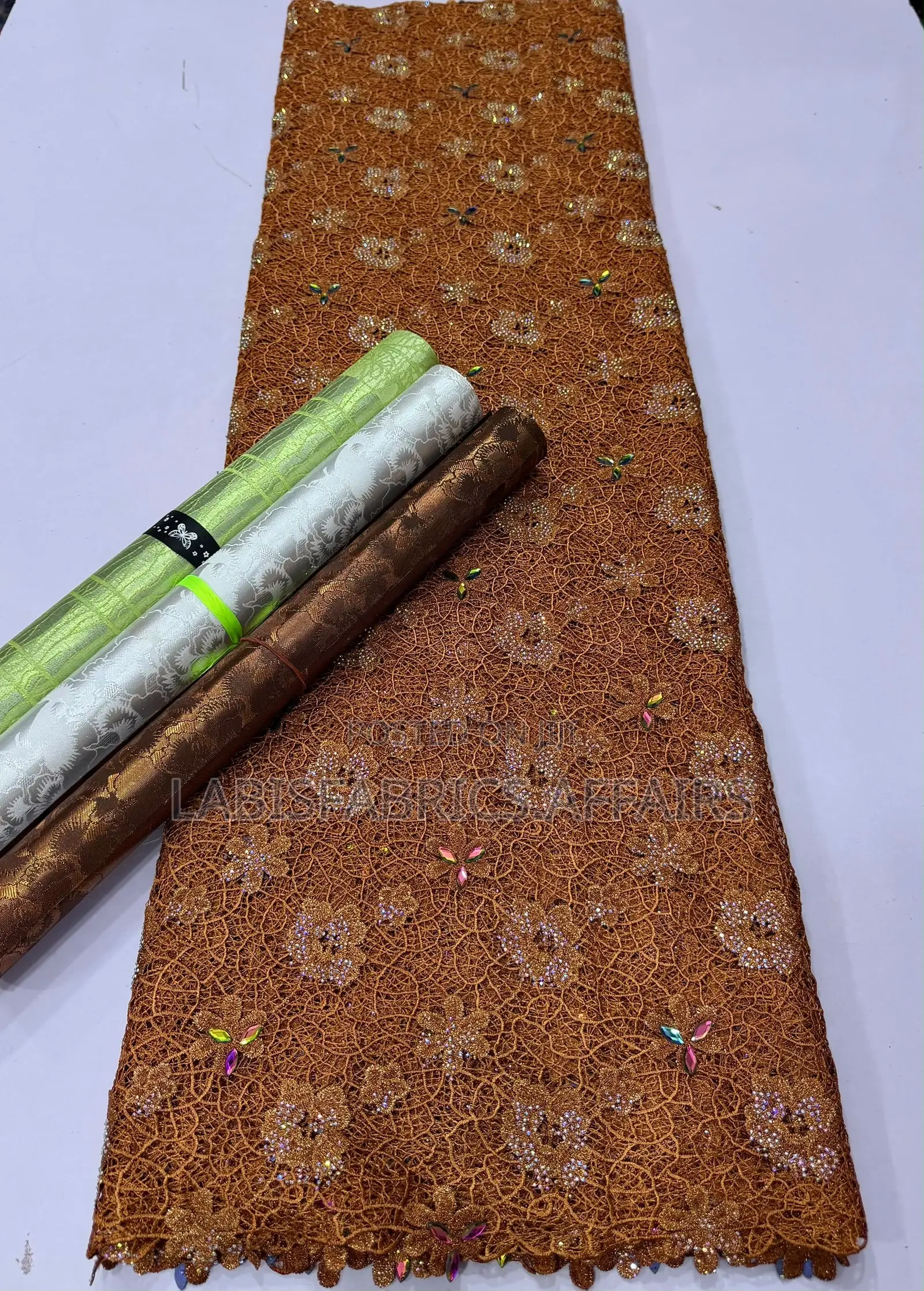Mesh Cord Lace With Diamond Stone
