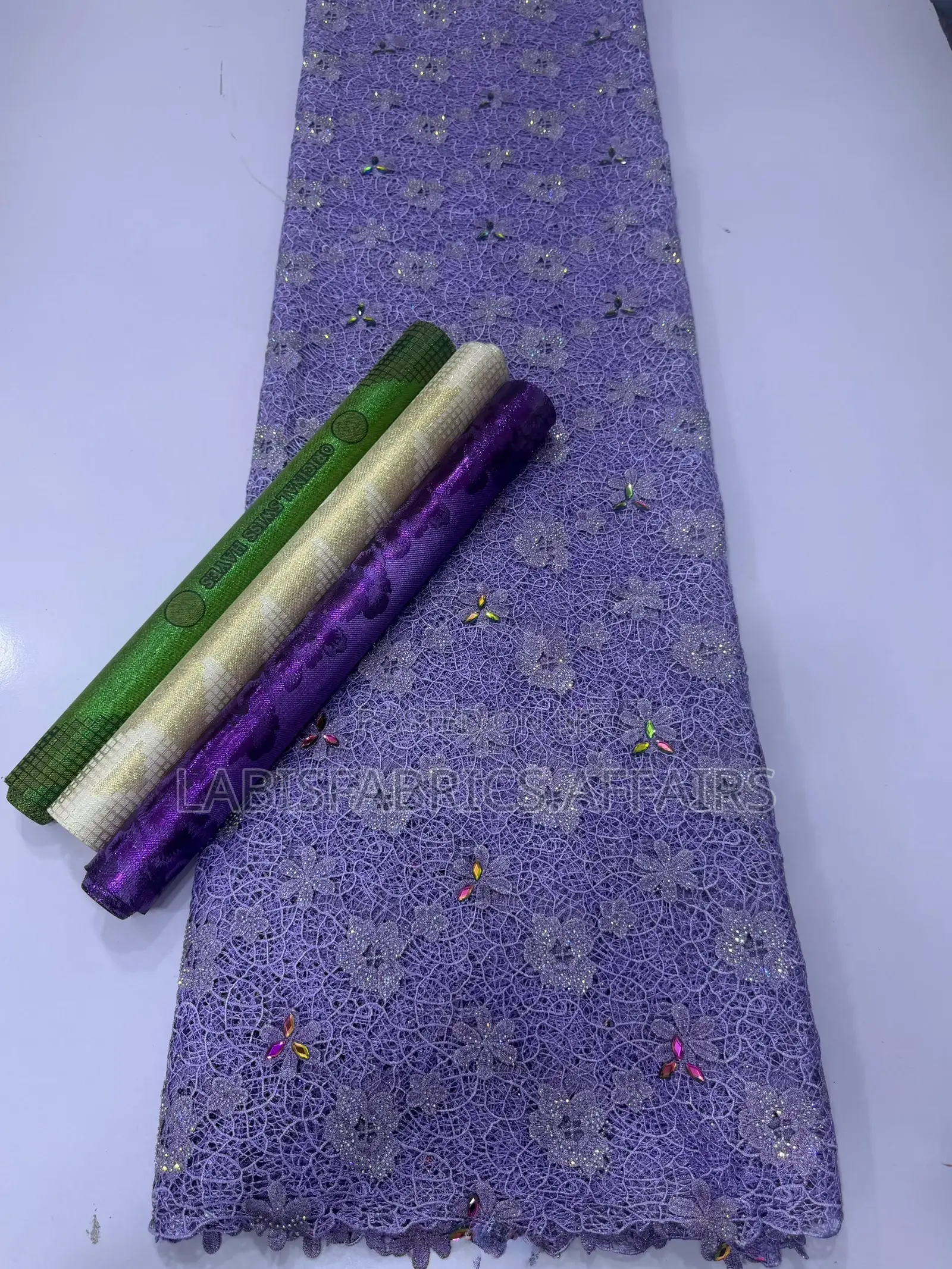 Mesh Cord Lace With Diamond Stone