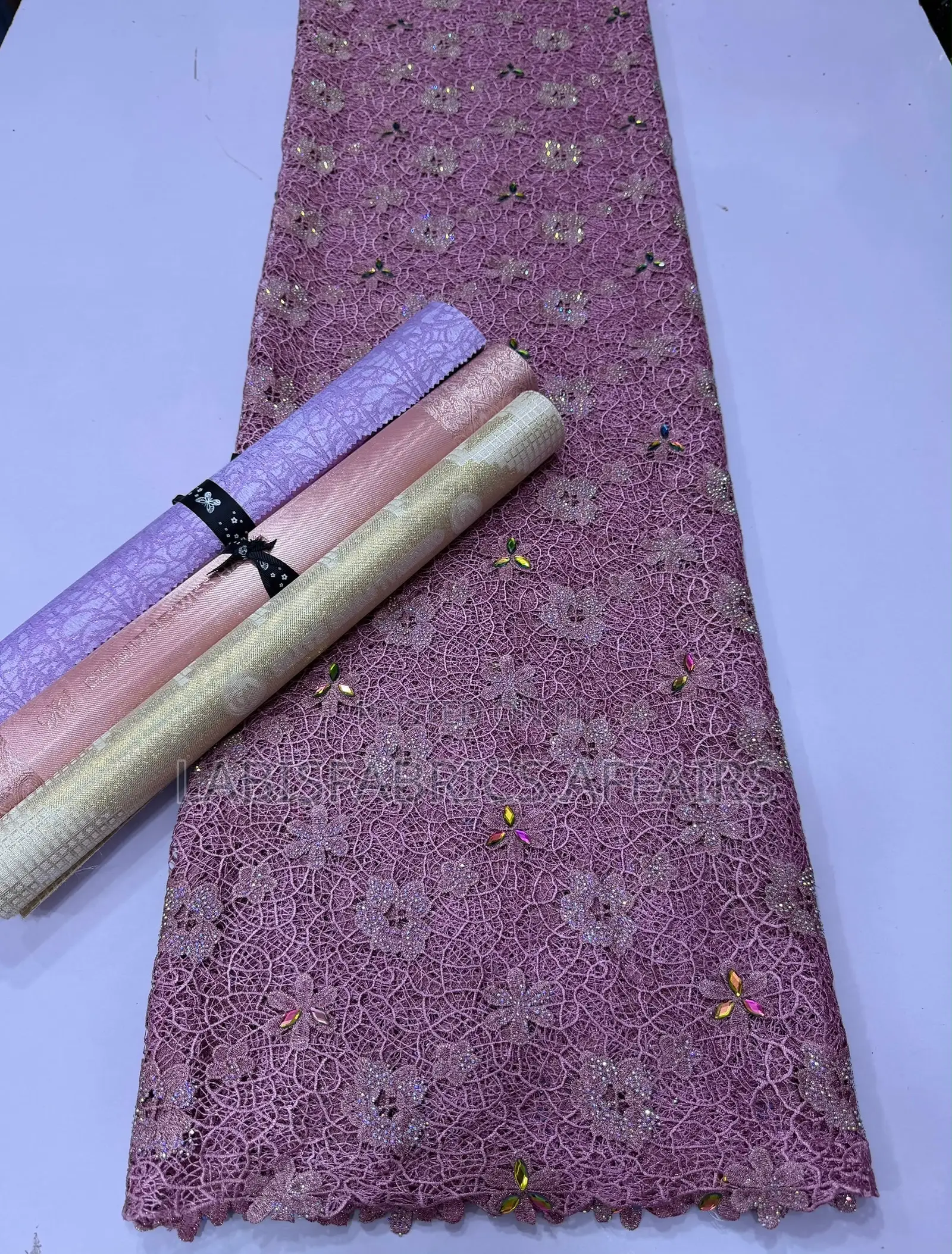 Mesh Cord Lace With Diamond Stone