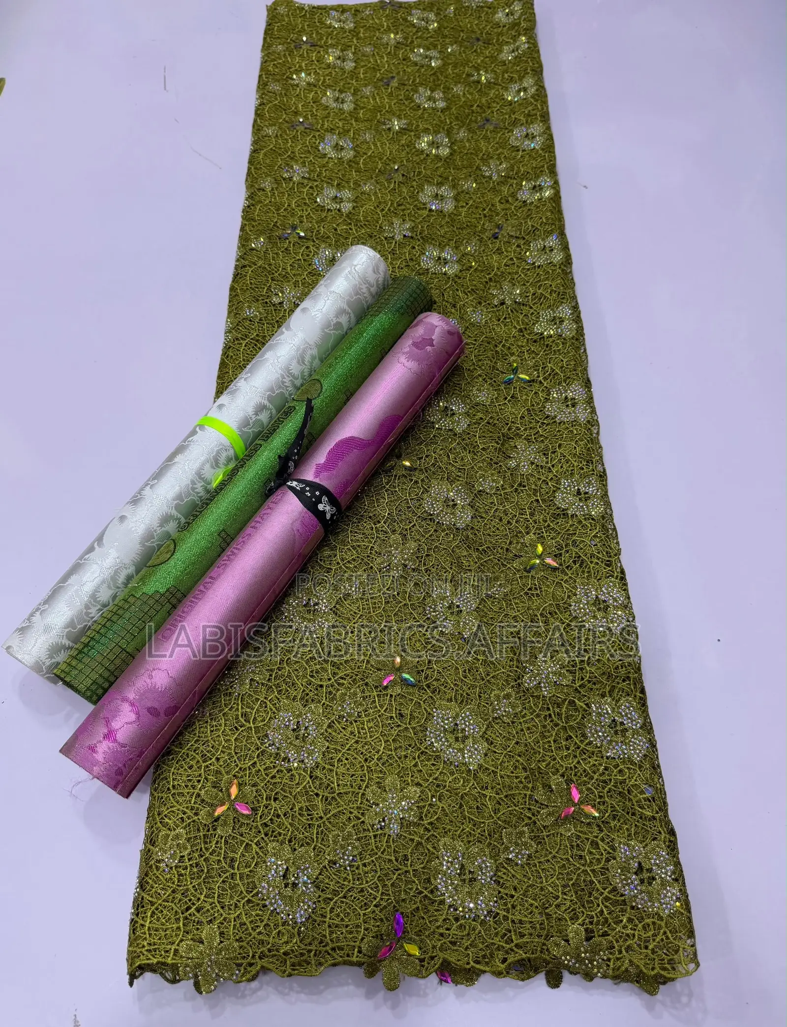 Mesh Cord Lace With Diamond Stone