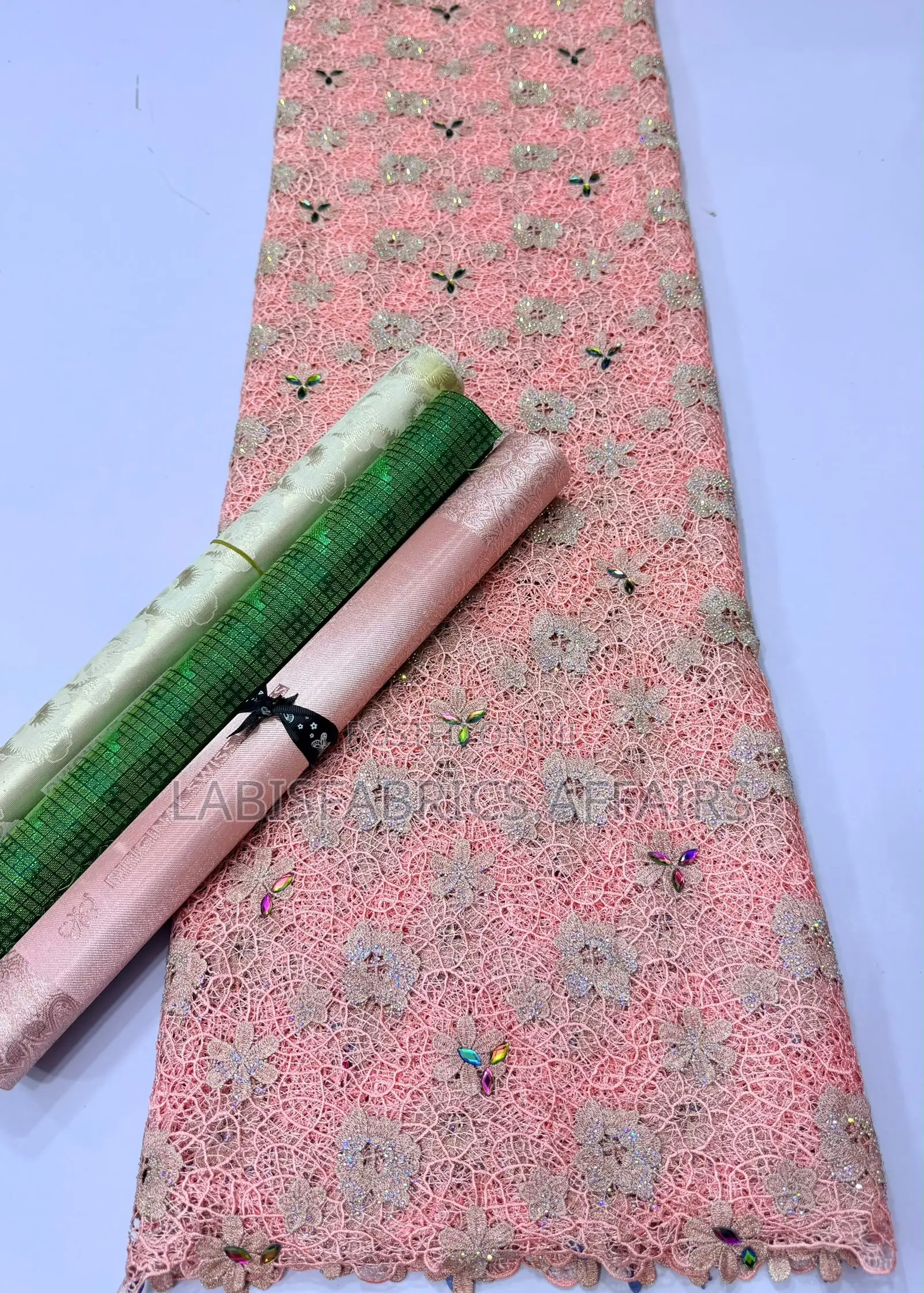Mesh Cord Lace With Diamond Stone