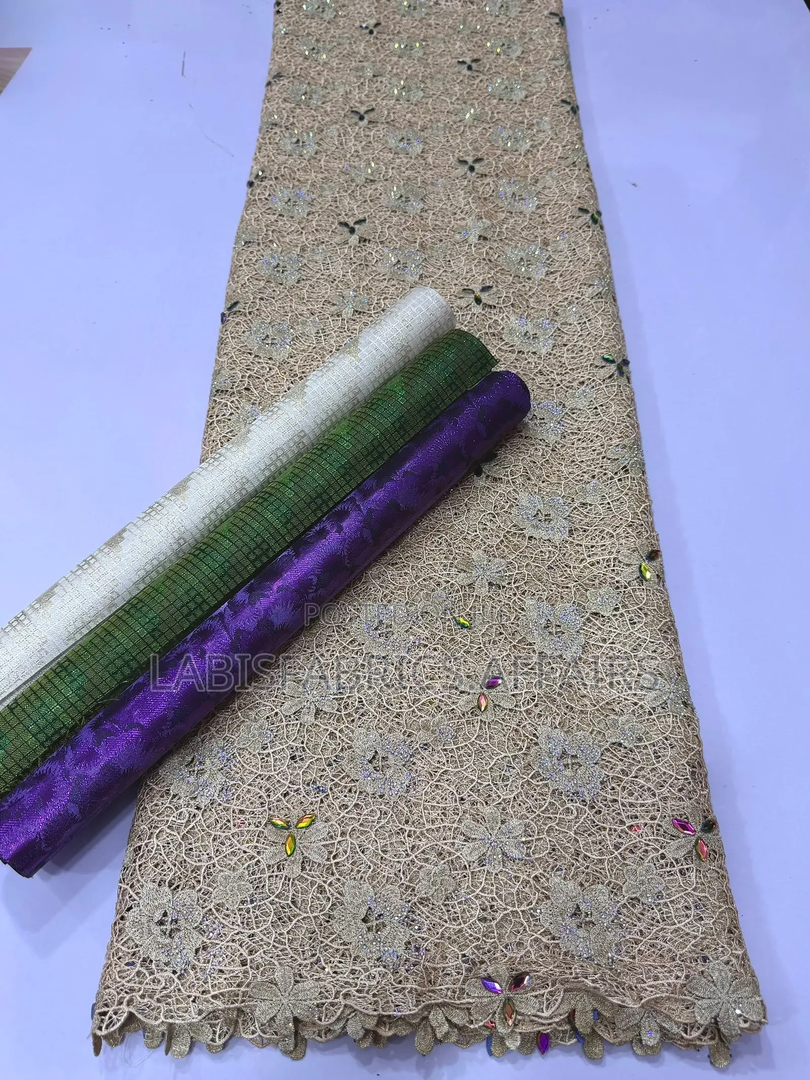 Mesh Cord Lace With Diamond Stone
