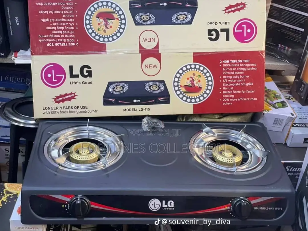 LG 2-Burner Table Top Gas Cooker (Model LG-115) - Black Teflon