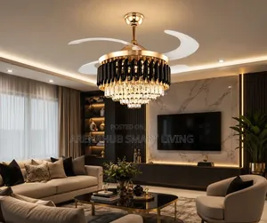 Black Crystal LED Ceiling Fan Chandelier Invisible Remote Control