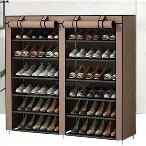 6-Tier Double Column Dustproof Shoe Rack Organizer With Cover