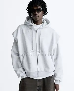 Grey Sleeveless Overlay Hoodie With Zipper Hoodie