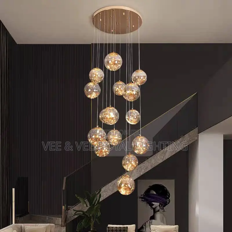 Modern Multi-Ball Void Chandelier – For High Ceilings, Staircase, Void