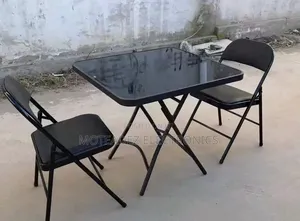 High Quality Modern Tempered Glass Top Foldable Table and 2 Chairs Set