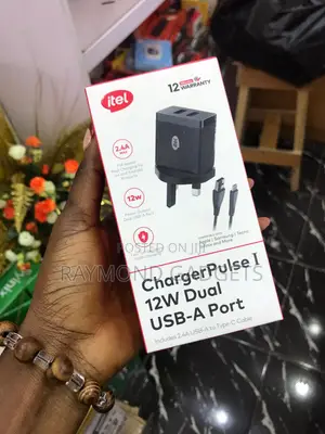 Itel ICW-125UC ChargerPulse I – 12W Dual USB + 2.4A Type-C Cable