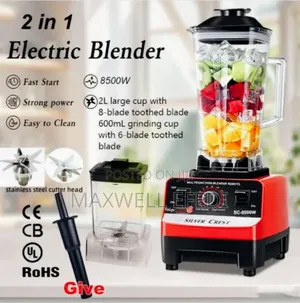 “SILVER CREST 2L Industrial 8500W Food Crusher Blender With 2