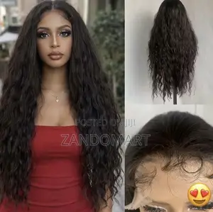 13X6 Luxurious Long Natural Black Deep Wave Lace Front Wig