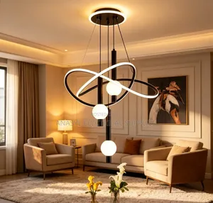 Modern Black | Gold Intertwined LED Ring and Globe Pendant Chandelier