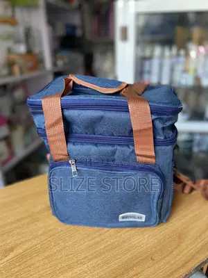 Double-Deck Insulated Lunch Bag With Brown Straps