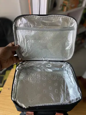 Double-Deck Insulated Lunch Bag With Brown Straps
