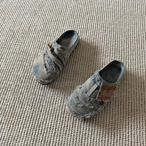 Distressed Vintage Denim Patchwork Slip-on Mules