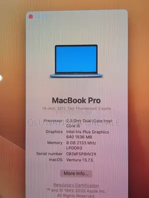 Laptop Apple MacBook Pro 2017 8GB Intel Core i5 SSD 256GB