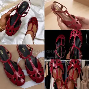 Cutout Pattern Leather Flat Sandal