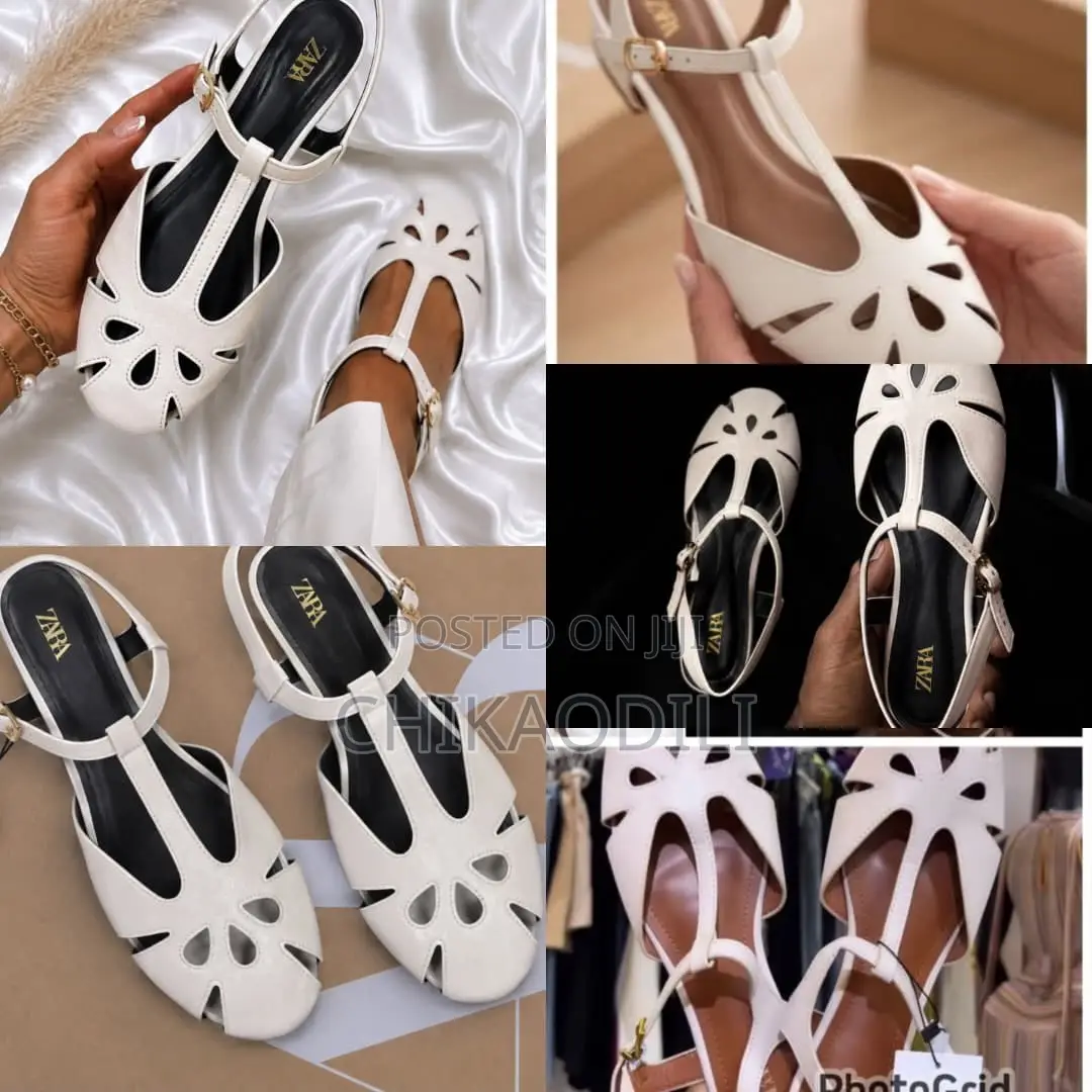 Cutout Pattern Leather Flat Sandal