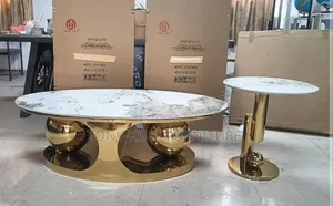 Luxury Oval Marble-Top Coffee Table and Matching Side Table Set
