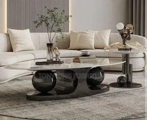 Luxury Oval Marble-Top Coffee Table and Matching Side Table Set