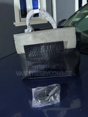 Black White Textured Crocodile-Panel Luxury Leather Bag