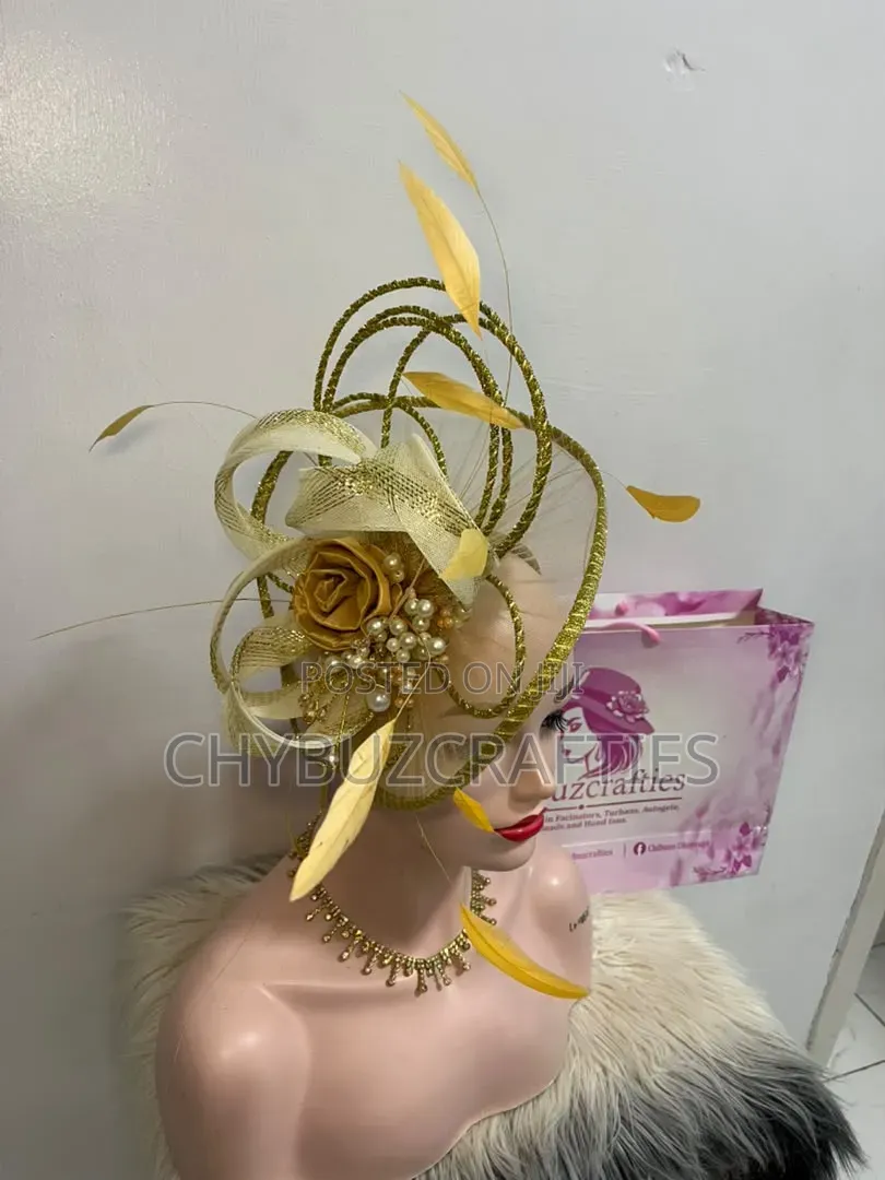 Gold Beaded Net Facinator