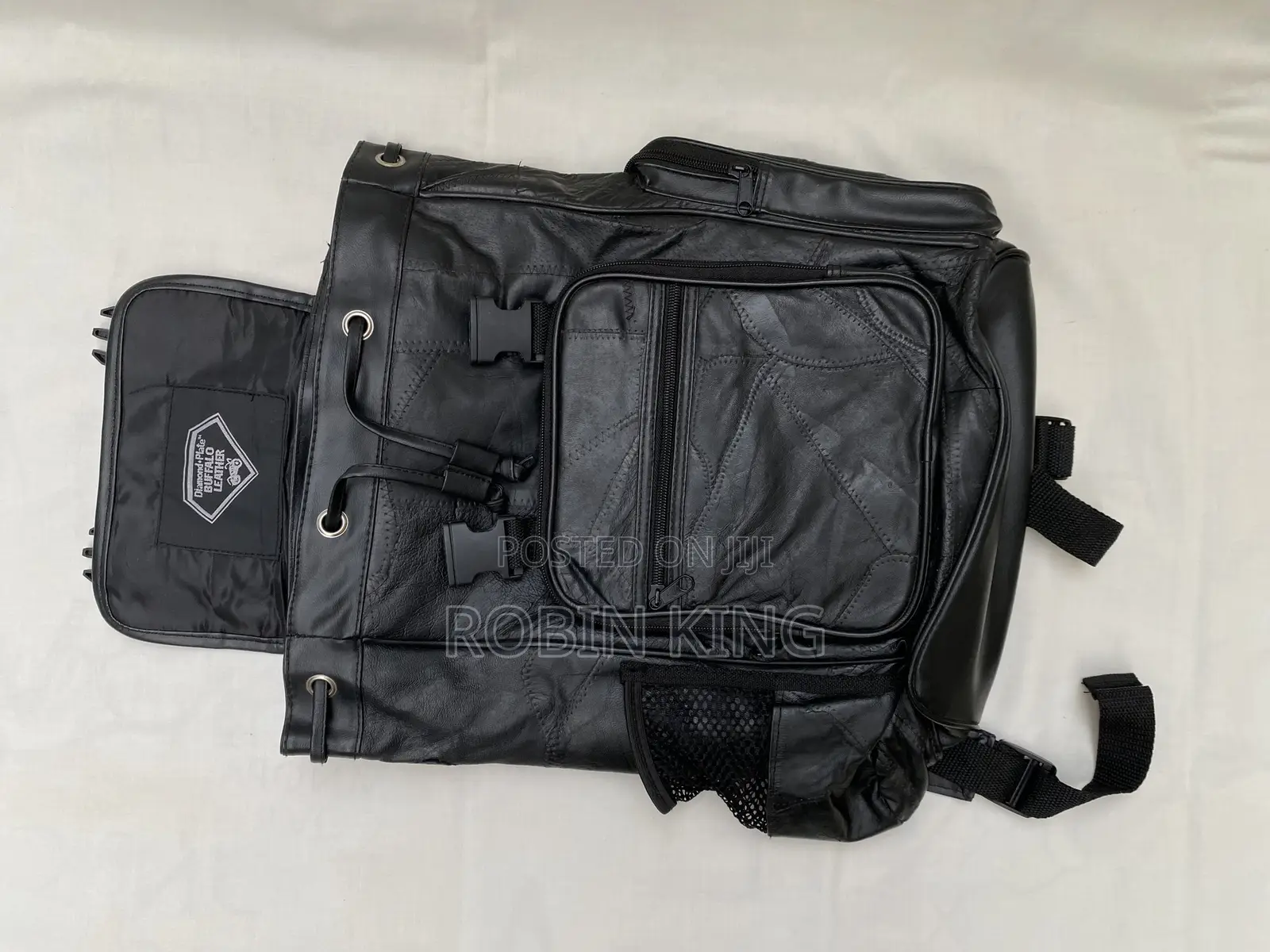 Diamond Plate Buffalo Leather Motorcycle Biker Backpack Bag Size M