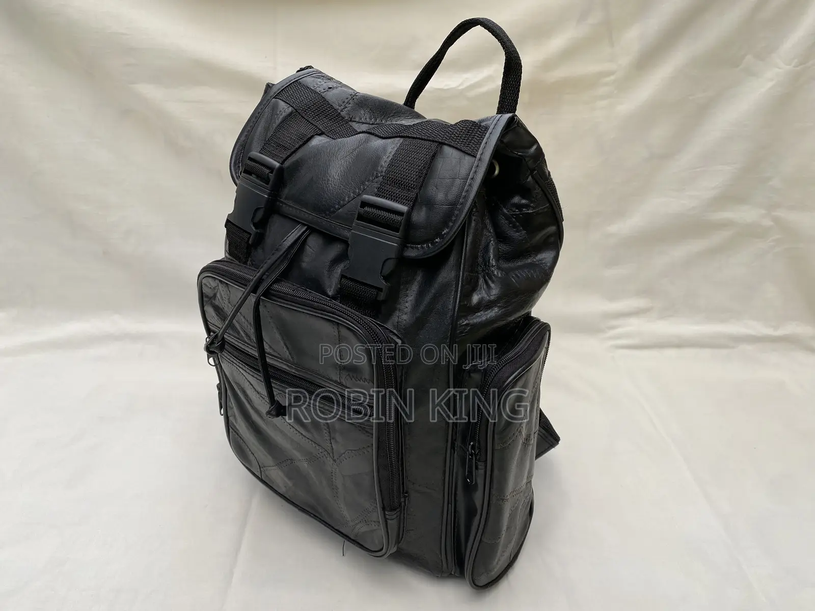 Diamond Plate Buffalo Leather Motorcycle Biker Backpack Bag Size M