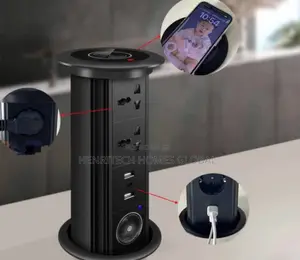 Automatic Pop-Up Kitchen Island Wireless Charger + Bluetooth Speaker